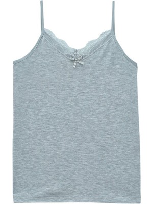 Ip Askılı Dantelli Atlet   -Gri