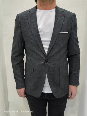 Duayen Fistan Store Erkek Haki Yeşil Desenli Italyan Kesim Dar Kalıp Tek Düğme Blazer Ceket