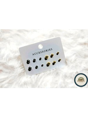 12'li Karışık Boyut Gold ve Gümüş Renk Top Küpe Seti