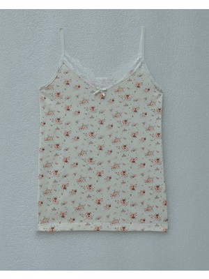 Ip Askılı Dantelli Desenli Atlet -Krem