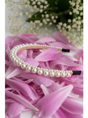 Kalın Inci Taç Beyaz Krem Rengi Klasik Abiye Saç Bandı Aksesuarı