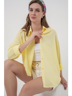 Oversize Viskon Gömlek 3785 - Sarı
