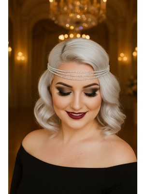 Gümüş Renk Çok Sıralı Kristal Taşlı Alınlık Zincir Headband Düğün Kına Taç
