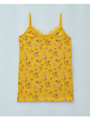 Ip Askılı Dantelli Desenli Atlet -Sarı