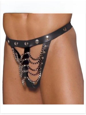 Fantezi Deri Zincirli Erkek Tanga Iç Çamaşırı