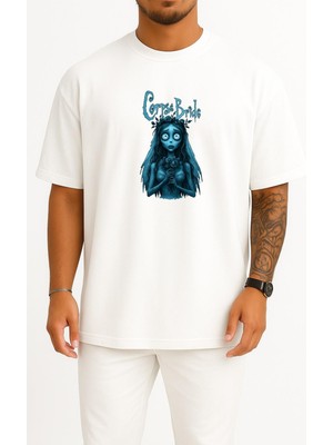 Bahriyeli Collection Oversize Corpse Bride Çizgi Film Göğüs Baskılı Unisex T-Shirt