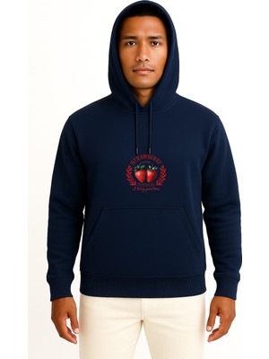 Bahriyeli Collection Kapüşonlu EST188 Çilek Festivali Göğüs Baskılı Unisex Sweatshirt