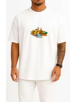 Bahriyeli Collection Oversize 07 Antalya Türkiye Göğüs Baskılı Unisex T-Shirt