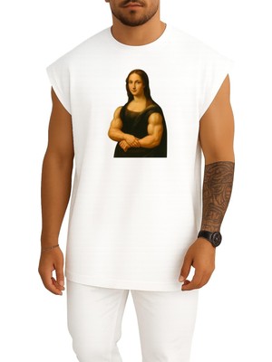 Bahriyeli Collection Oversize Mona Lisa Tablosu Kaslı Fitness Göğüs Baskılı Atlet