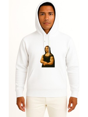 Bahriyeli Collection Kapüşonlu Mona Lisa Tablosu Kaslı Fitness Göğüs Baskılı Unisex Sweatshirt