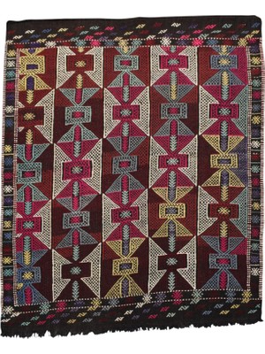 Kilim Antik El Dokuma Balıkesir Yörük Yün Cecim Kilim 0504 - Yeni - Çok Renkli