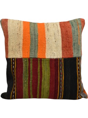 Kilim Antik El Dokuma Patchwork Kırkyama Dekoratif Kilim Kırlent Yastık Kılıfı 0989 - Yeni - Çok Renkli