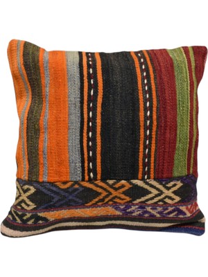 Kilim Antik El Dokuma Patchwork Kırkyama Dekoratif Kilim Kırlent Yastık Kılıfı 0983 - Yeni - Çok Renkli
