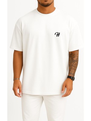 Bahriyeli Collection Oversize H Harfi Cep Baskılı Unisex T-Shirt
