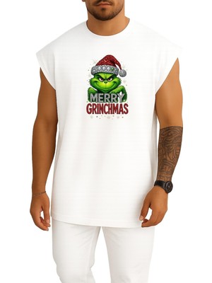 Bahriyeli Collection Oversize Merry Grinchmas Christmas Göğüs Baskılı Atlet