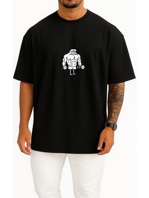 Bahriyeli Collection Oversize Asla Bacak Gününü Atlama Gym Fitness Göğüs Baskılı Unisex T-Shirt