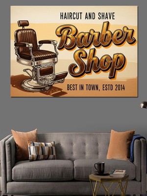 Artmeg Vintage Berber Dükkanı Reklam Afişi "saç Kesimi ve Traş" Dekoratif Kanvas - Mdf Ahşap Tablo