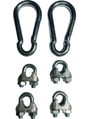 Be Beauty A Tipi 4 Adet 8 mm Çelik Halat Kelepçesi + 2 Adet 8 cm Çelik Karabina Seti Galvanizli