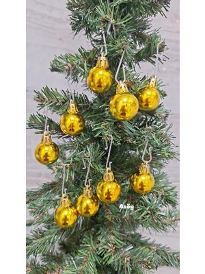 Asöy Yılbaşı Çam Ağacı Süsü Gold Renk Top Parlak Görünümlü Küre Süs 3 cm 9 Adet