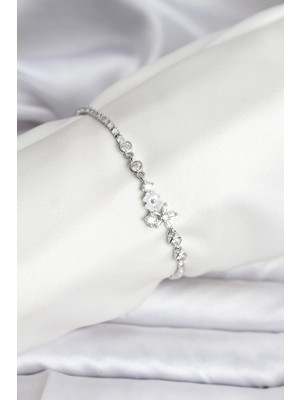 Mey İthalat Bfs Çiçekli Model Zirkon Taşlı Gümüş Renk Su Yolu Kadın Bileklik