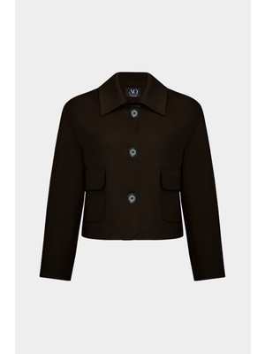 Açelya Okcu Premium Vento Lycra Cep Detaylı Kısa Dokuma Ceket