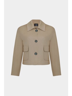 Açelya Okcu Premium Vento Lycra Cep Detaylı Kısa Dokuma Ceket