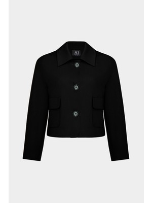 Açelya Okcu Premium Vento Lycra Cep Detaylı Kısa Dokuma Ceket