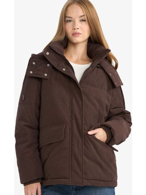 DeFacto Regular Fit Kadın Kapüşonlu Kadife Mont F2824AX25WN Günlük Stil Geniş Paça