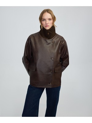 İpekyol Deri görünümlü yüksek yaka mont IW6250012254074