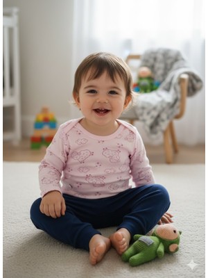 Şimo Butik Kız Erkek Çocuk Bebek Uzun Kollu Çıtçıtlı Body-Badi %100 Organik Pamuk 3.5-4-5-6 Yaş Koyun Pembe