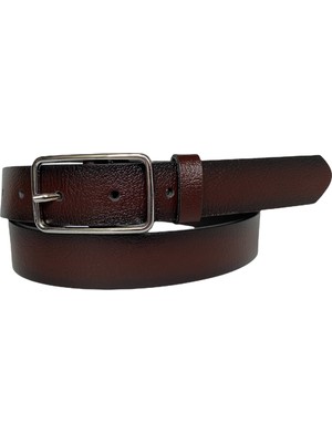 GoDeri  Deri Gümüş Dikdörtgen Tokalı Bordo Kadın Kemeri, 3cm