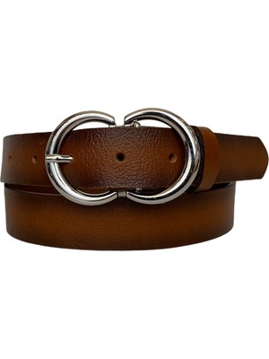 GoDeri  Deri Gümüş Cɔ Tokalı Taba Kadın Kemeri, 3cm