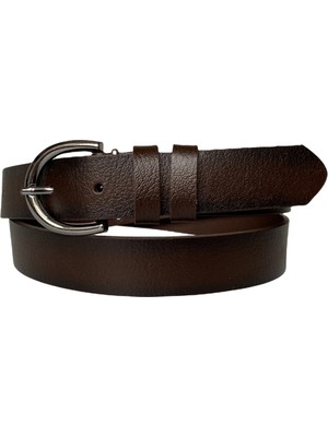 GoDeri  Deri Nikel Tokalı Koyu Kahverengi Kadın Kemeri, 3cm