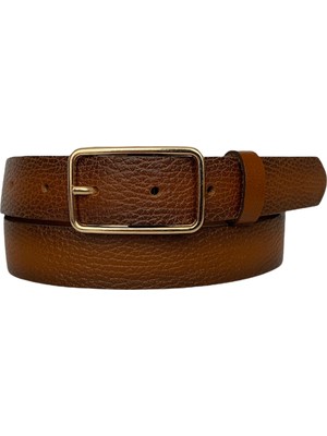 GoDeri  Deri Gold Dikdörtgen Tokalı Taba Baskılı Kadın Kemeri, 3cm