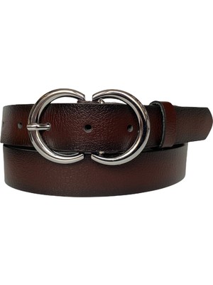 GoDeri  Deri Gümüş Cɔ Tokalı Bordo Kadın Kemeri, 3cm