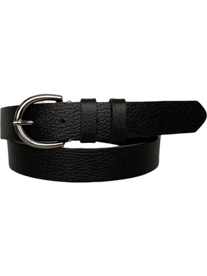 GoDeri  Deri Nikel Tokalı Siyah Baskılı Kadın Kemeri, 3cm