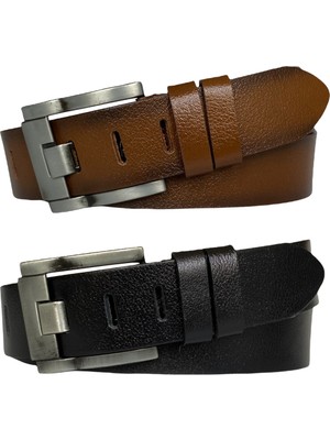 GoDeri  Deri 2'li Geniş Dilli Set Siyah, Tosado 4.5 cm Kot, Spor Kemer