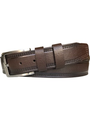 Goderi Deri Desenli Kahverengi Kemer 4 cm