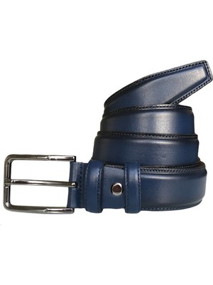 GoDeri Deri Kenarları Dikişli Lacivert Klasik Kumaş Pantolon Kemeri 3,5 cm
