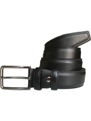 GoDeri Deri Kenarları Dikişli Siyah Klasik Kumaş Pantolon Kemeri 3,5 cm