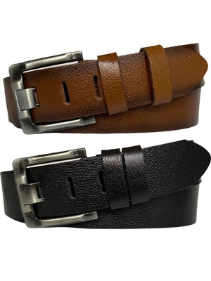 GoDeri  Deri 2'li Geniş Dilli Set Siyah, Tosado 4.5 cm Kot, Spor Kemer