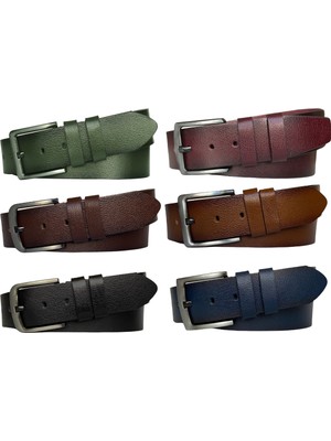 GoDeri   Tek Parça Deri 6'lı Set 4.5 cm Kot, Spor Kemer