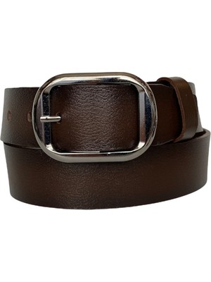 GoDeri  Deri, Nikel Tokalı Koyu Kahverengi Kadın Kemeri 4 cm