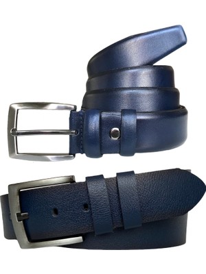 GoDeri  Deri 2'li Lacivert Set  45 cm Kot Spor Kemer & 35 cm Kumaş Pantolon Kemeri