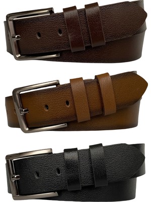 GoDeri  Deri Premium 3'lü Set Siyah Kahverengi Taba Kot Spor Kemer 4.5 cm