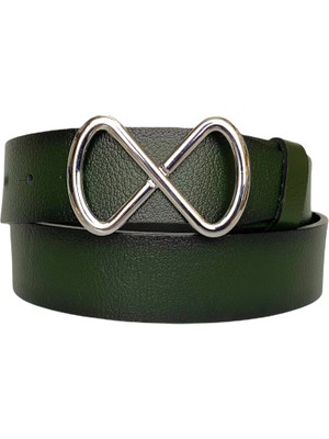 GoDeri Deri, Gümüş Tokalı Yeşil Kadın Kot Kemeri 4 cm