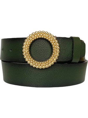 GoDeri  Deri, Gold Tokalı Yeşil Kadın Kot Kemeri 4 cm