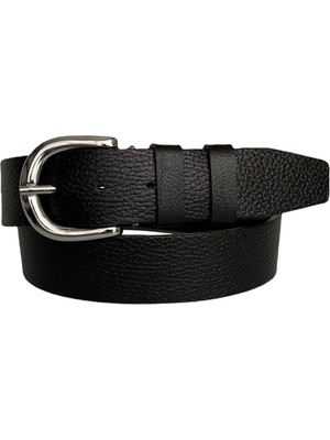 GoDeri  Deri, Gümüş Tokalı Siyah Kadın Kot Kemeri 4 cm