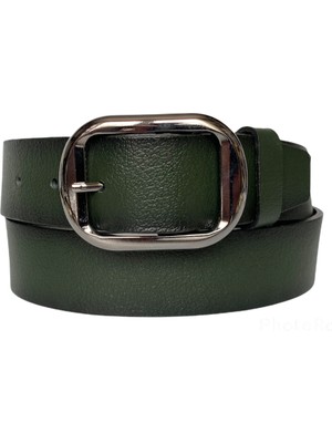 GoDeri  Deri, Siyah Nikel Tokalı Yeşil Kadın Kot Kemeri 4 cm