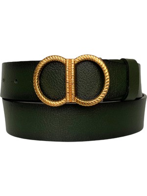 GoDeri  Deri, Gold Tokalı Yeşil Kadın Kot Kemeri 4 cm